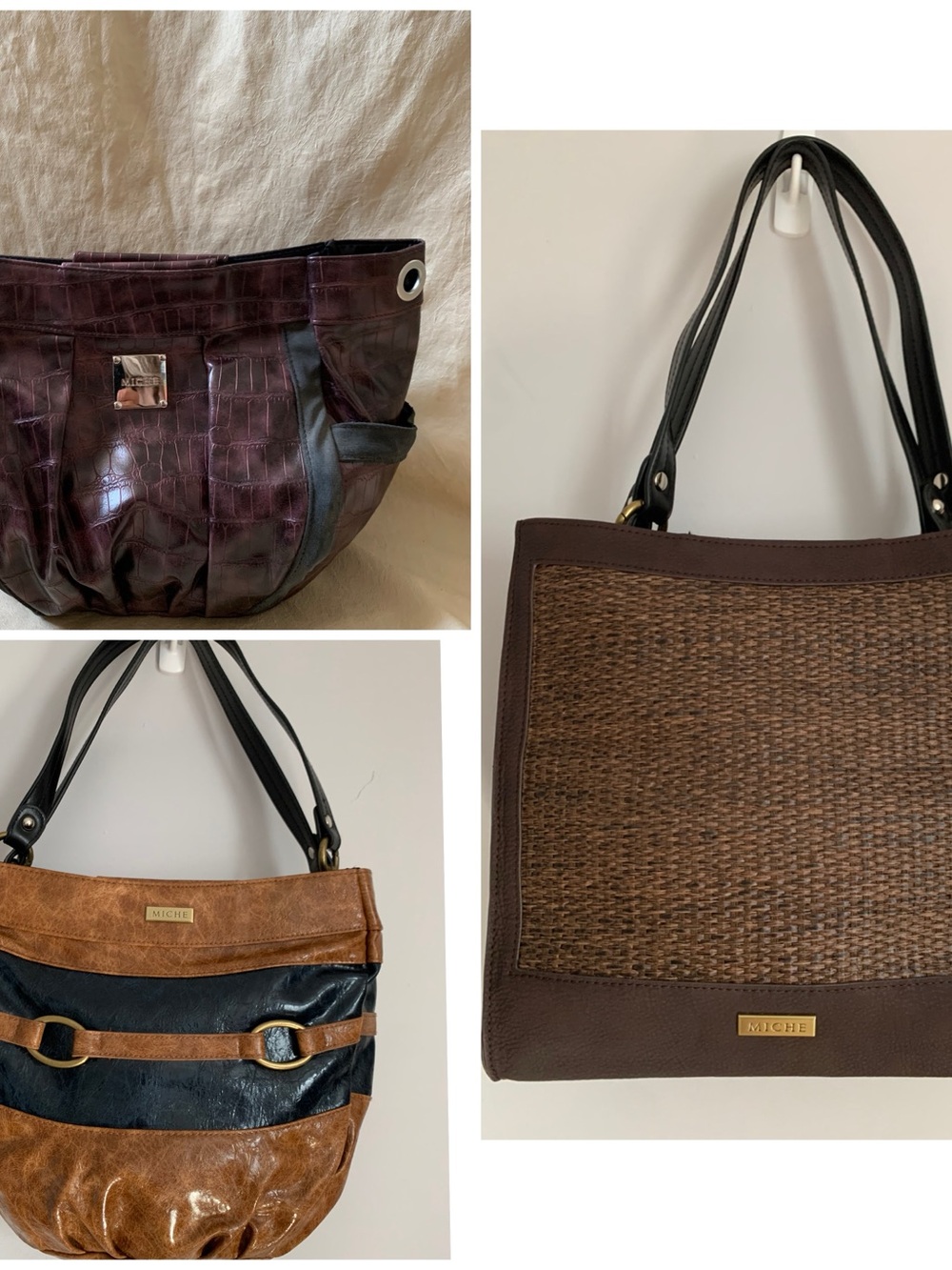 Bundle of 3 Miche Demi Shells with 1 Pair of Black Handles and 1 crossbody chain